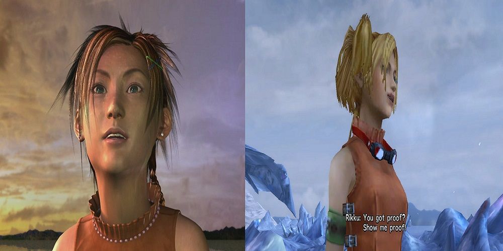 Split image of Rikku's debut and Rikku arguing with Wakka in Final Fantasy 10