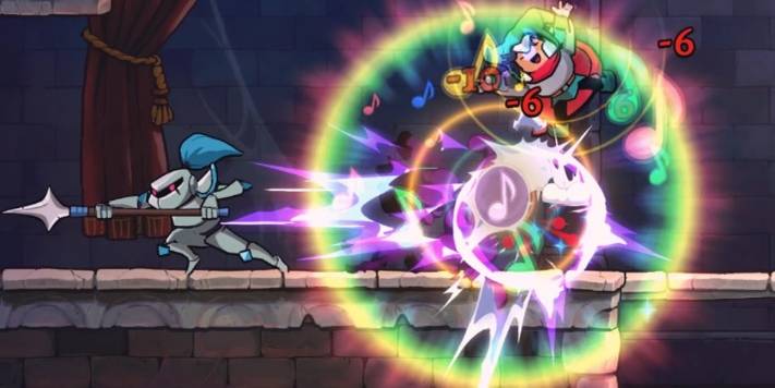 Bard attacking with a radius shot with their common lute in Rogue Legacy 2