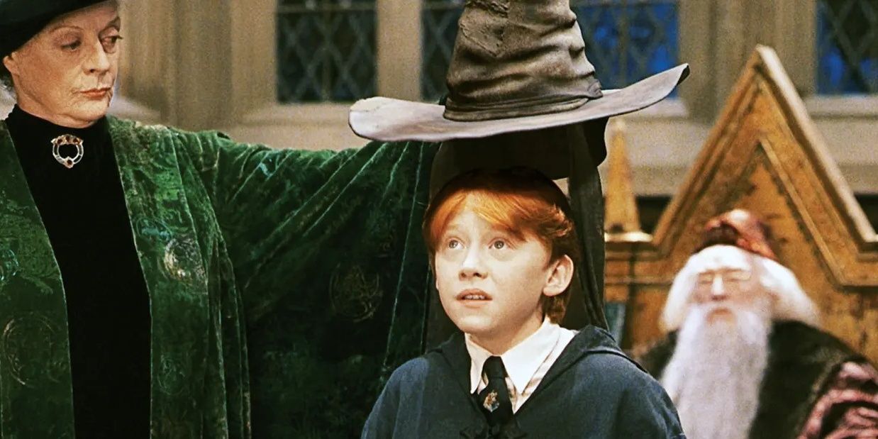 Ron Weasley's Sorting, with McGonagall holding the Sorting Hat