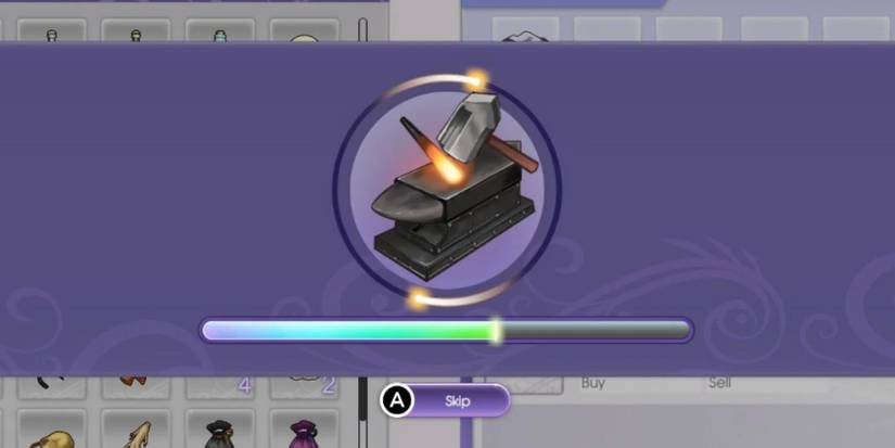 An item is being forged in Rune Factory 5, the bar is halfway completed