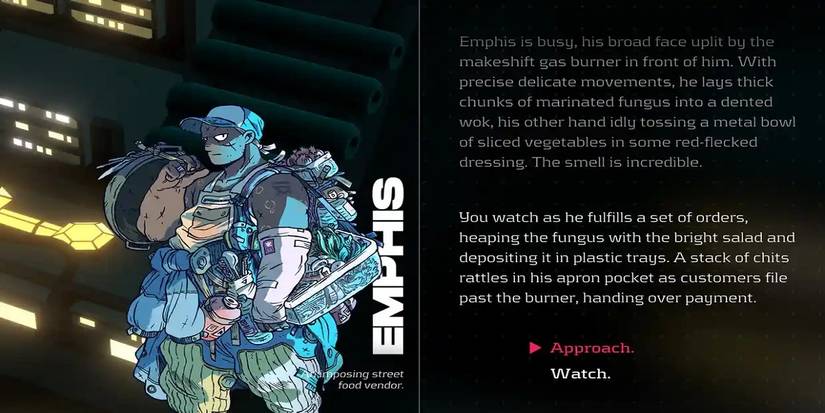 Citizen Sleeper Screenshot of Emphis the Food Vendor