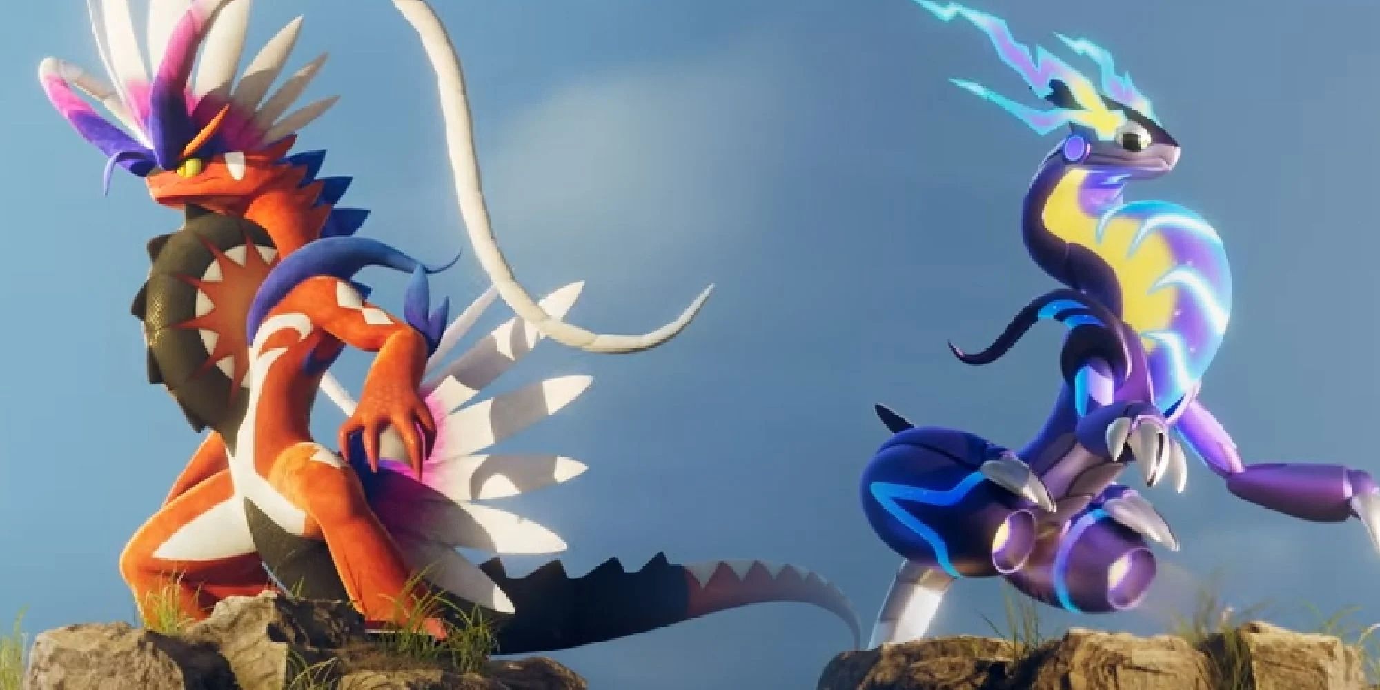 Koraidon and Miraidon appearing in a cinematic in Scarlet & Violet's second trailer