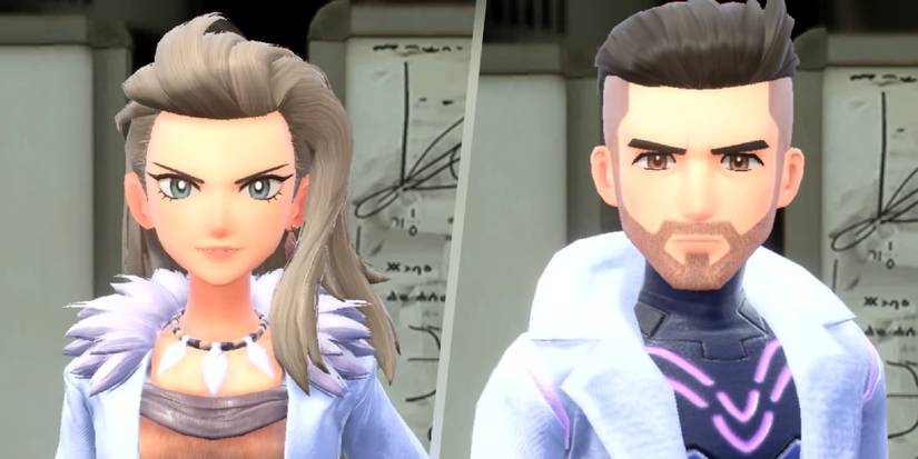 Professor Sada and Professor Turo on a split screen in Scarlet & Violet's second trailer