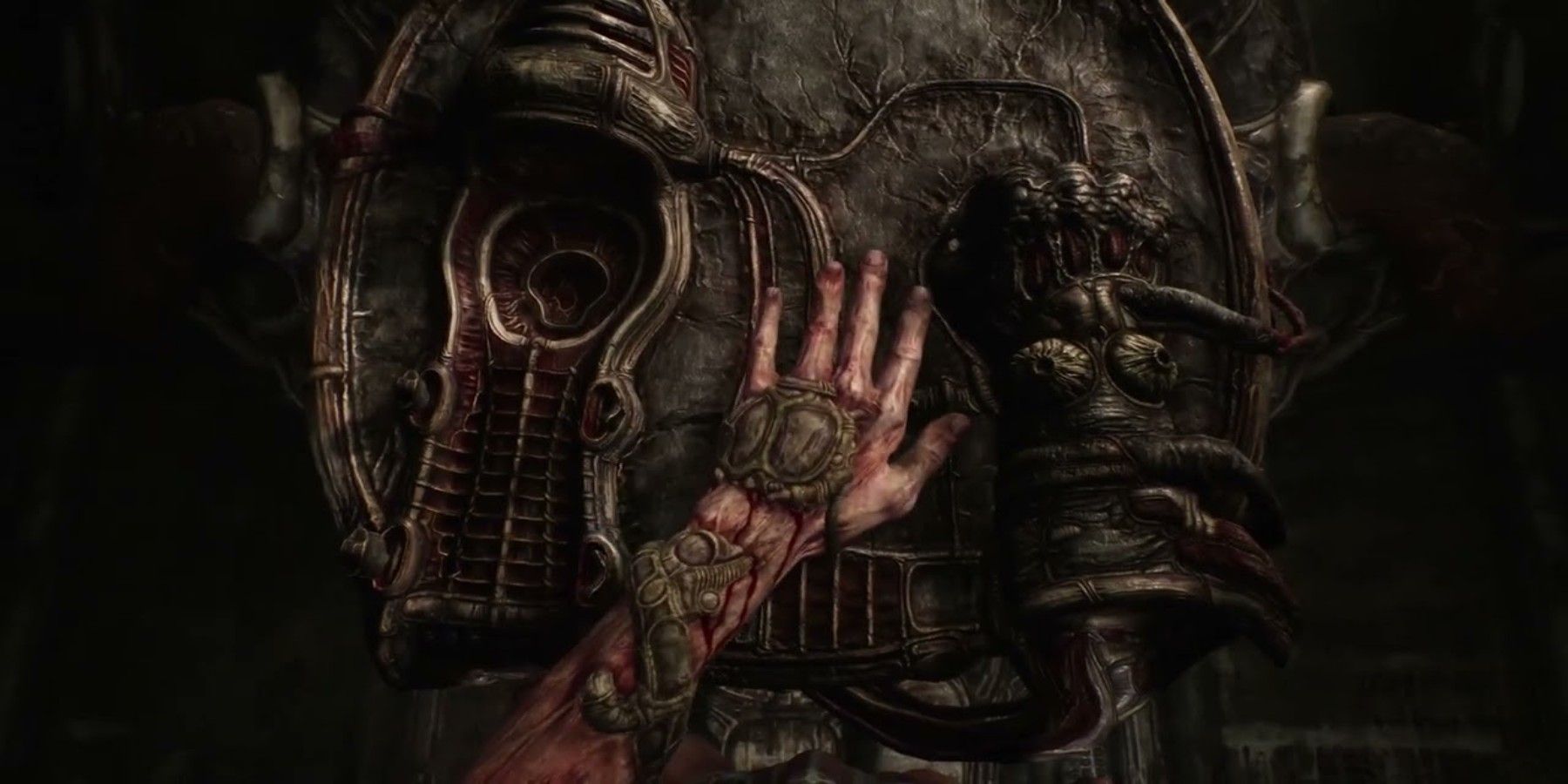 Scorn Trailer Screenshot showing player's hand with implants