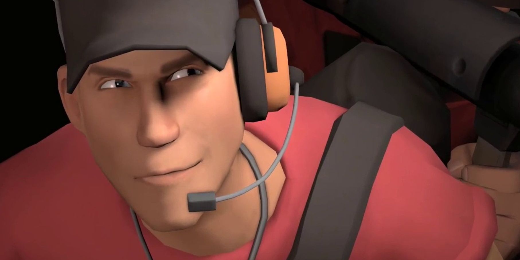 Close up of the Scout smirking in Team Fortress 2