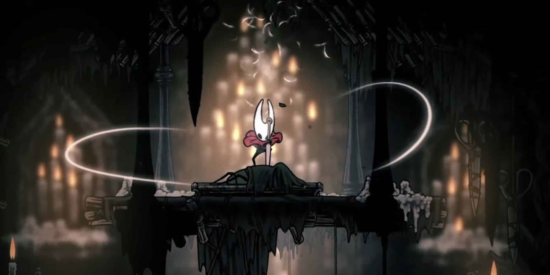 Hornet plunging her needle into an insect in the new Hollow Knight: Silksong trailer