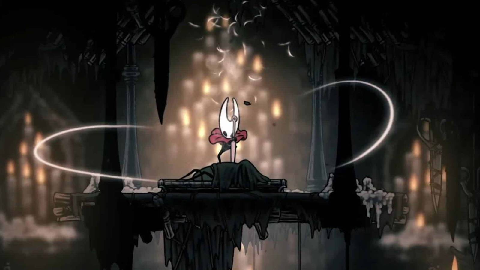 Hornet plunging her needle into an insect in the new Hollow Knight: Silksong trailer