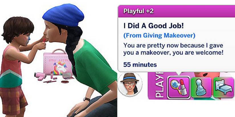 The Sims 4: Playful Toddler Mod, with toddler painting adult's face with makeup