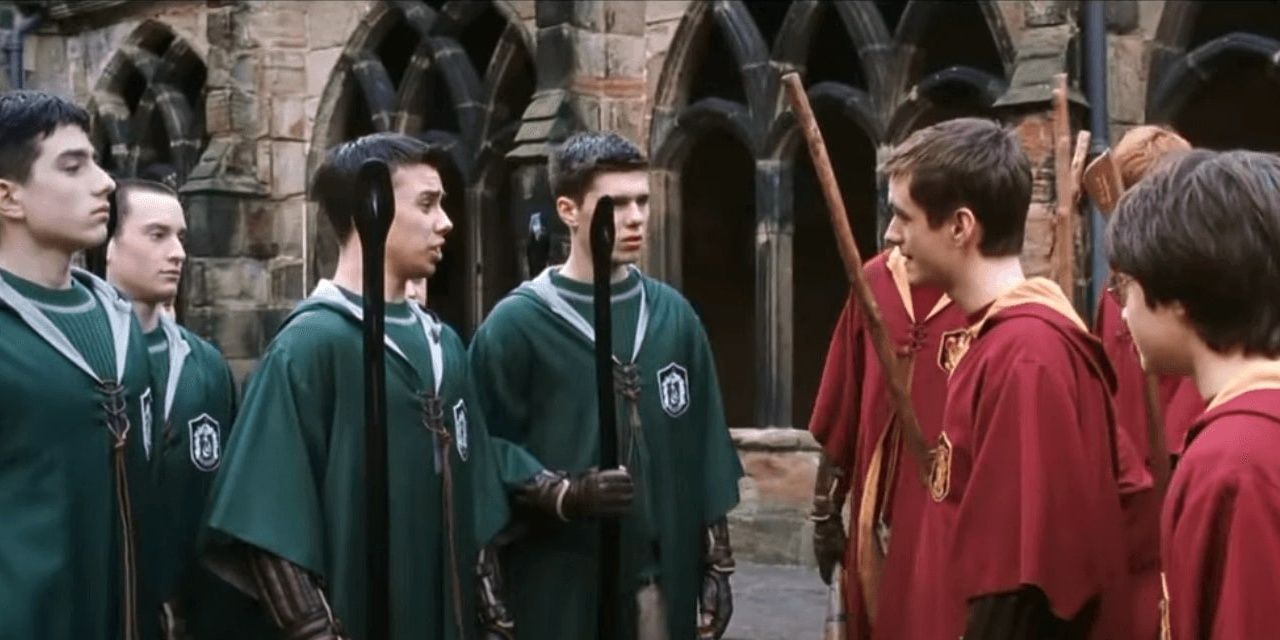 Slytherin's Quidditch team vs Gryffindor's, in Harry Potter and Chamber of Secrets