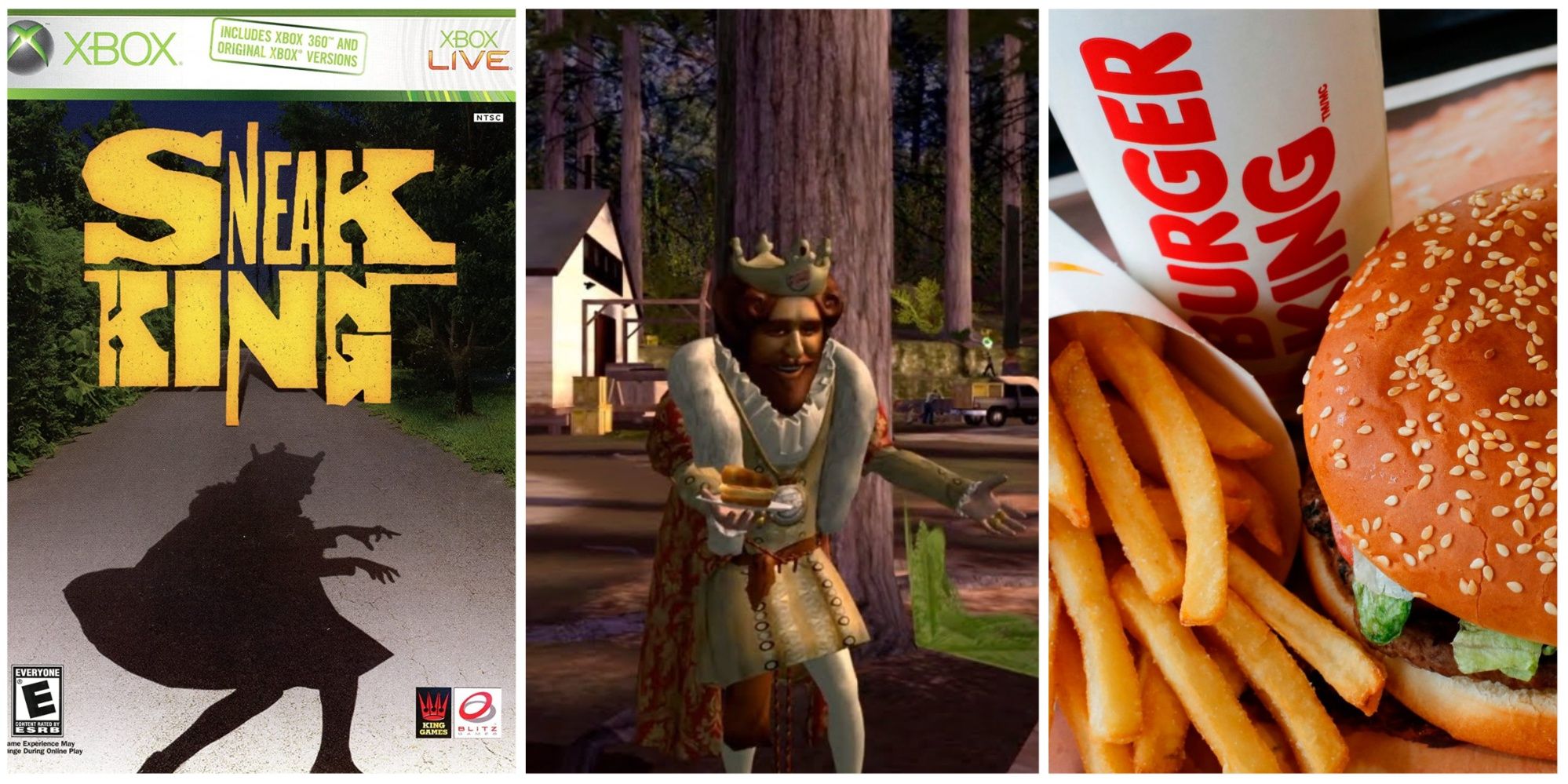 Sneak King Box Art, Sneak King Gameplay, Burger King Burger and Fries
