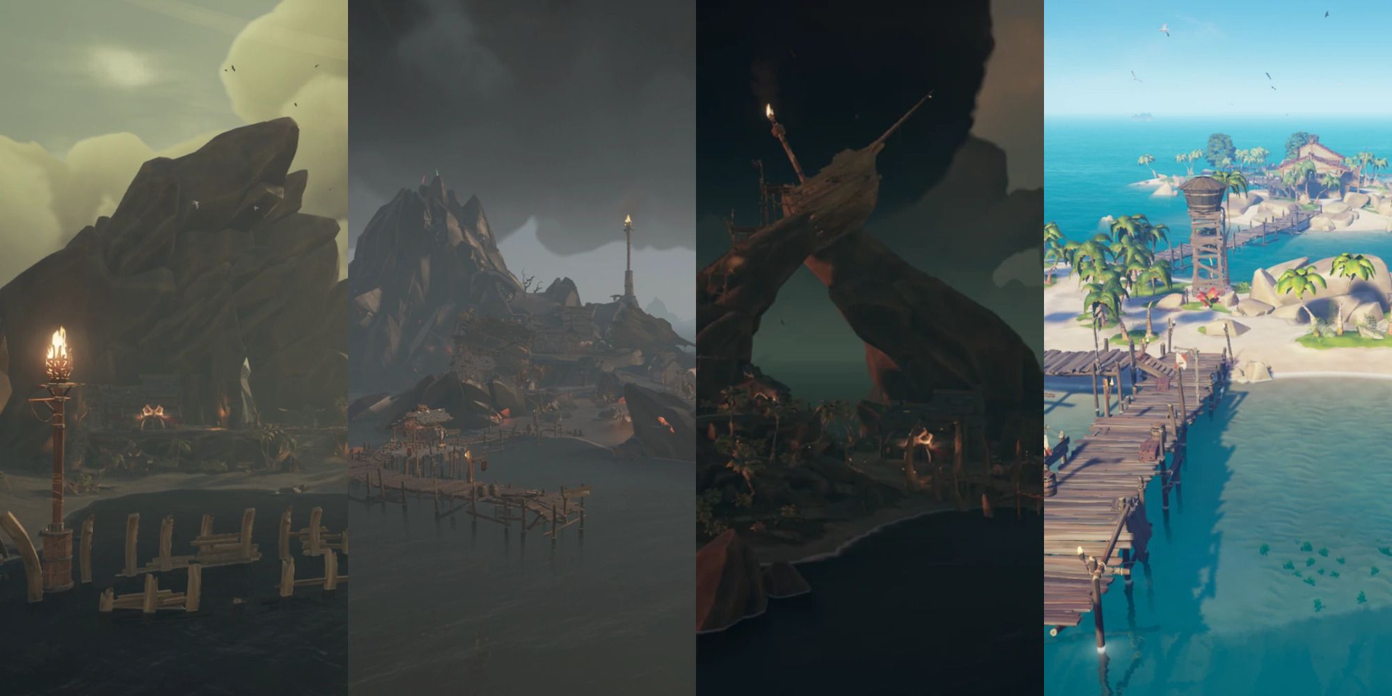 4 Outposts from Sea of Thieves pictured side by side