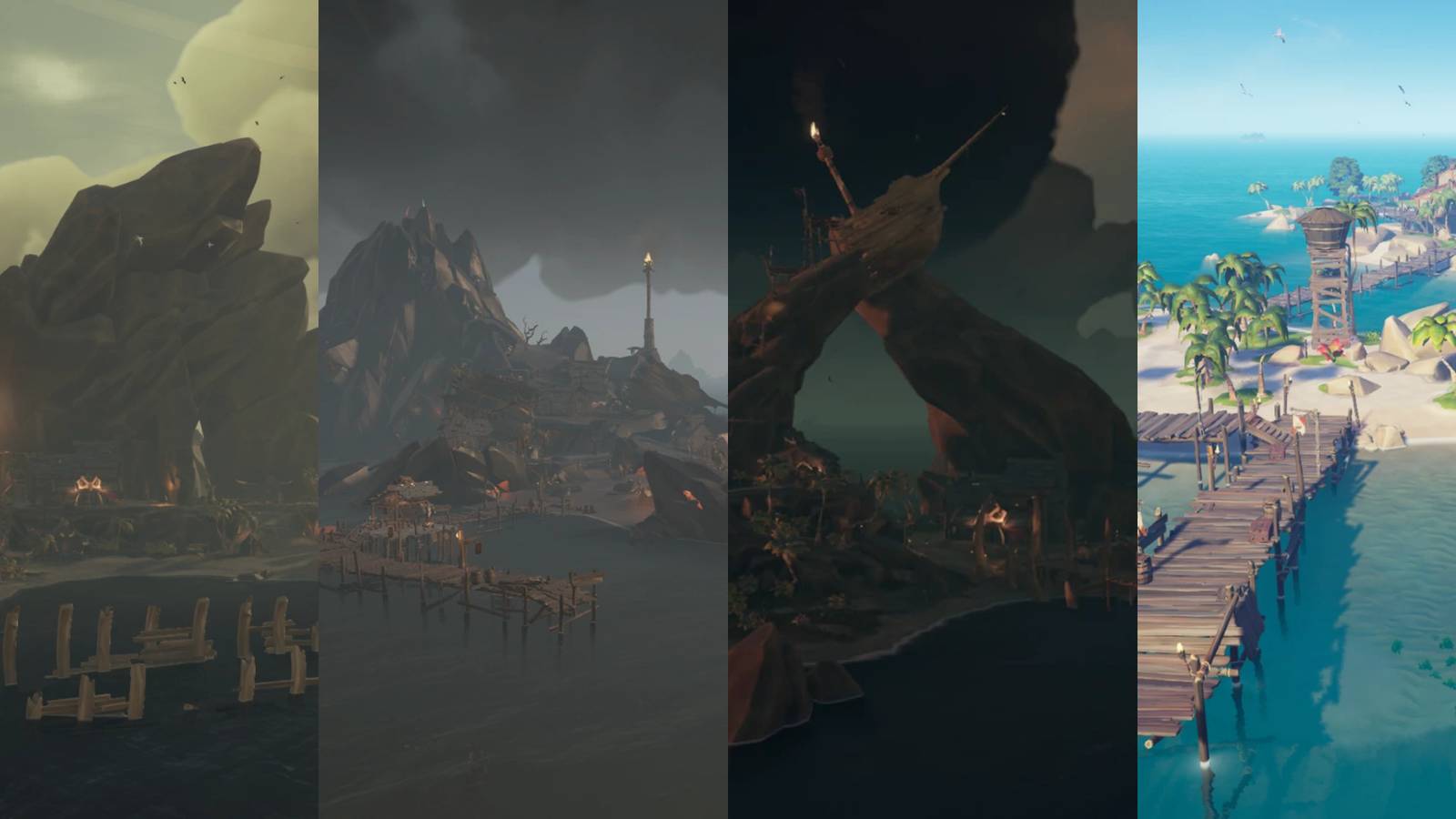 4 Outposts from Sea of Thieves pictured side by side
