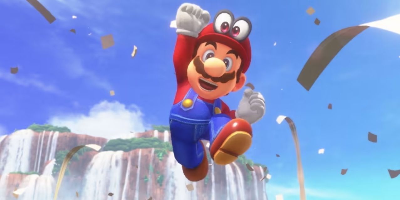 Mario and Cappy celebrating getting a moon in Super Mario Odyssey