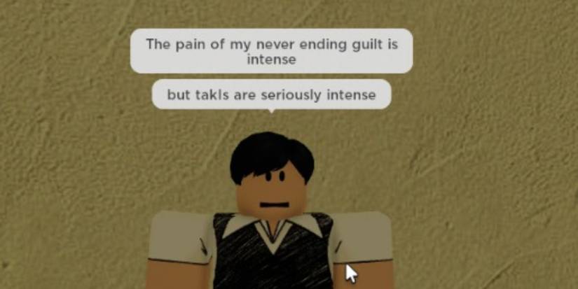 A Roblox character says how his never ending guilt is just as intense as takis