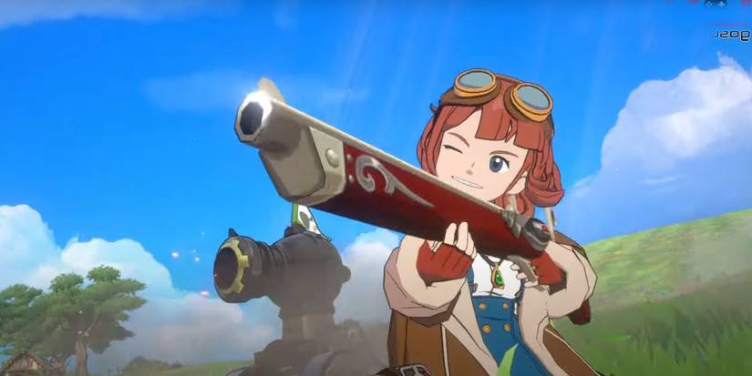 The Engineer in Ni no Kuni: Cross Worlds aiming a weapon