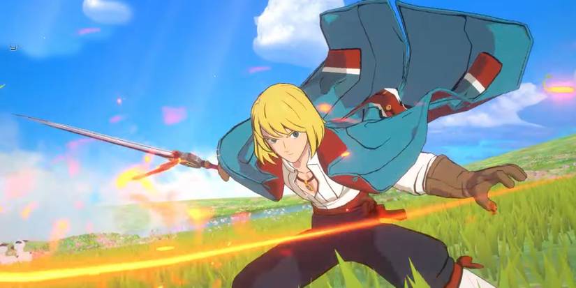 The Swordsman in Ni no Kuni: Cross Worlds doing a slash