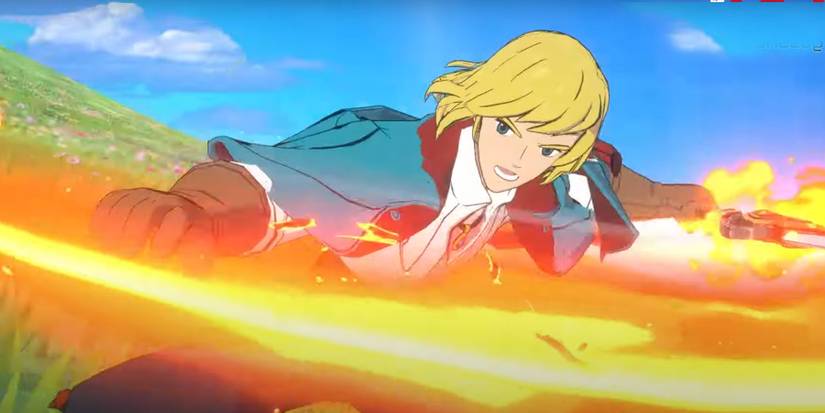 The Swordsman in Ni no Kuni: Cross Worlds unleashing a fire slash