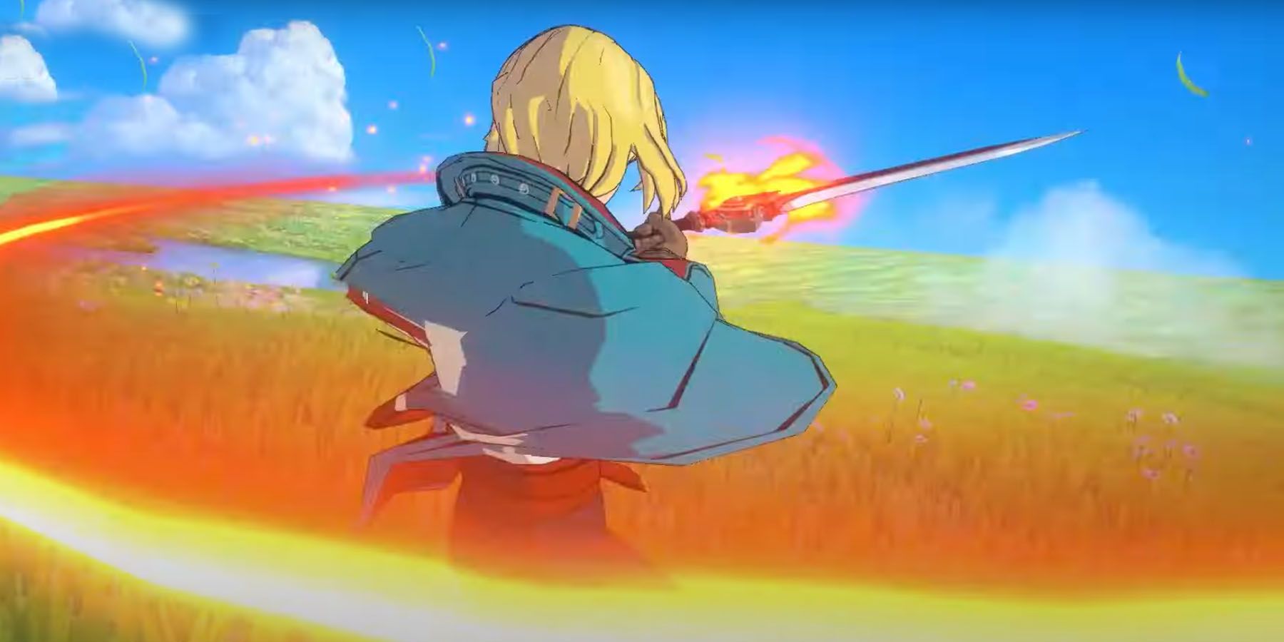 The Swordsman in Ni no Kuni: Cross Worlds using a fire attack