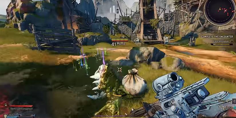Tiny Tina Wonderlands Mimic encounter in swamp plain with loot