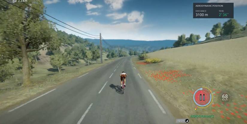 Tour de France 2022 - Assume aerodynamic position during downhills - Player accelerates at high speeds in downhill region