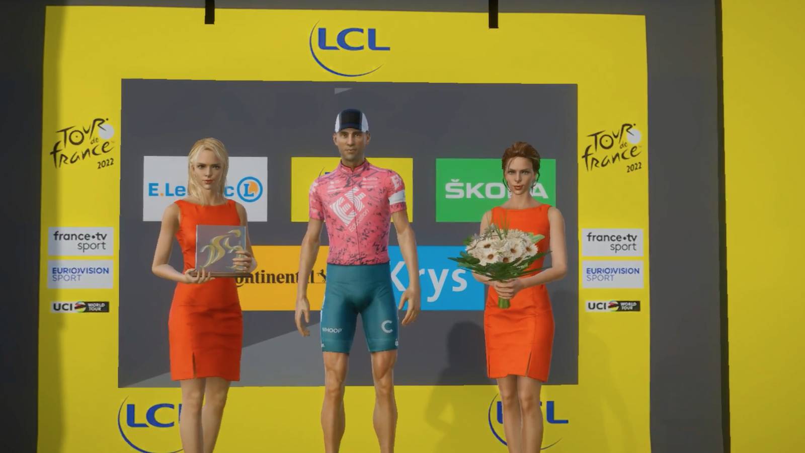 Tour de France 2022 - Feature - Player is greeted by beautiful women after being victorious