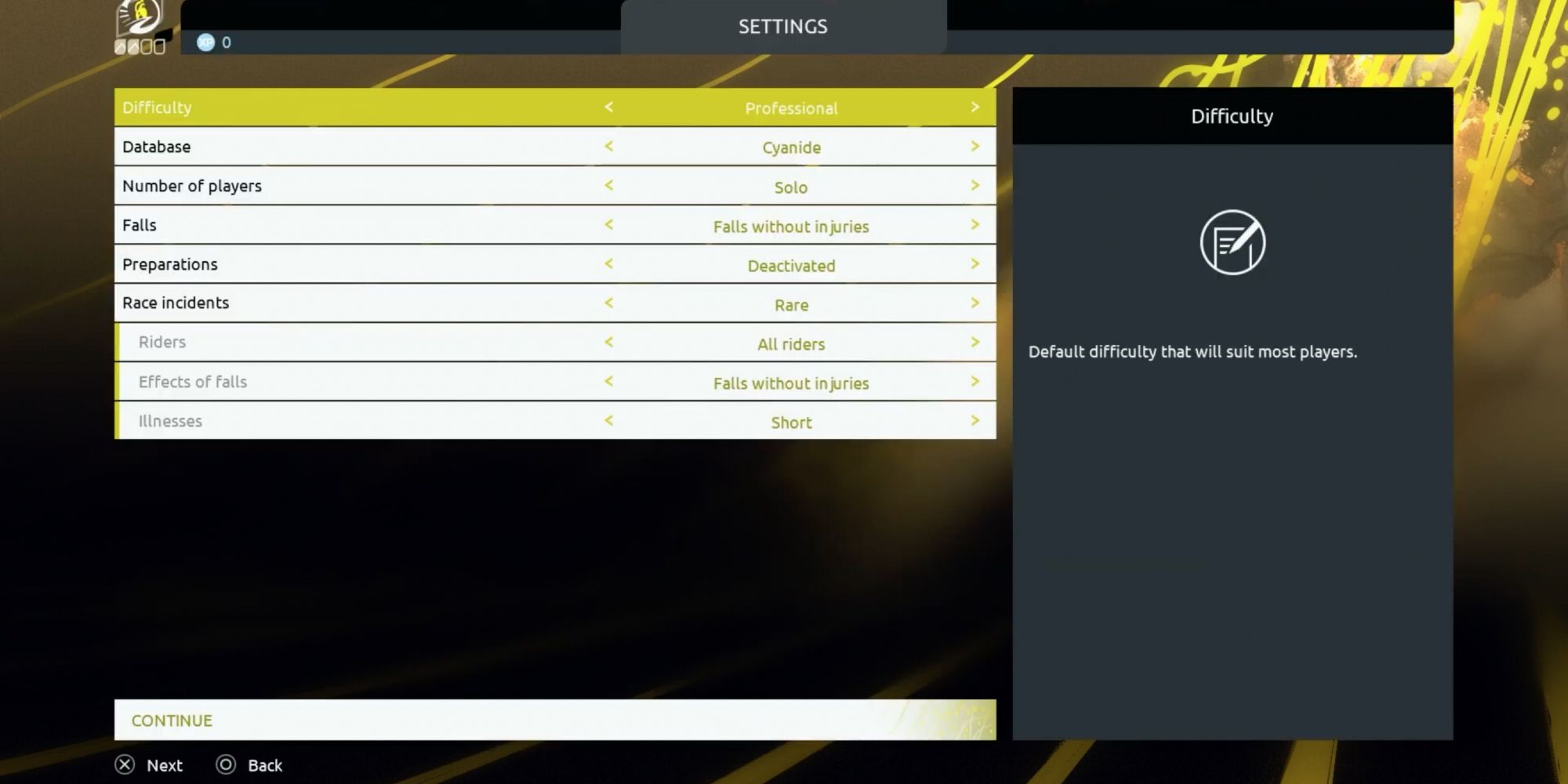 Tour de France 2022 - Tweak game settings - Player goes through the different game settings