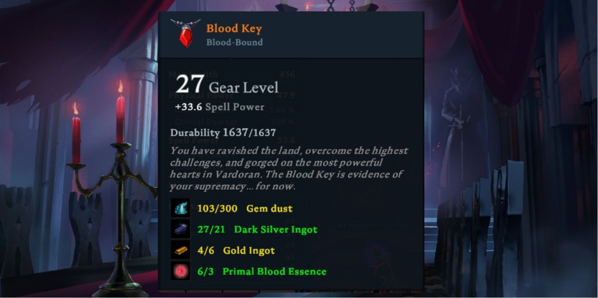 V Rising Blood Key Statistics And Materials