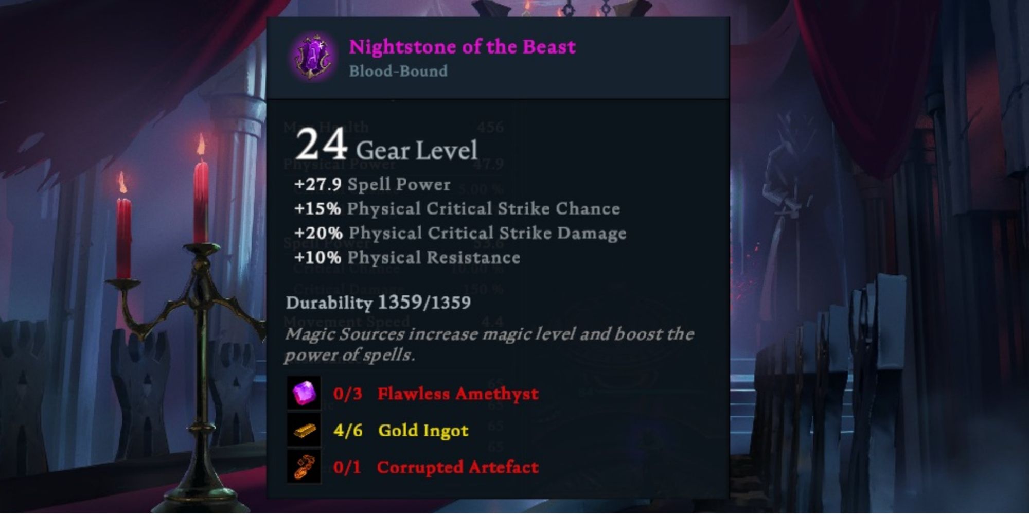 V Rising Nightstone of The Beast Statistics And Materials