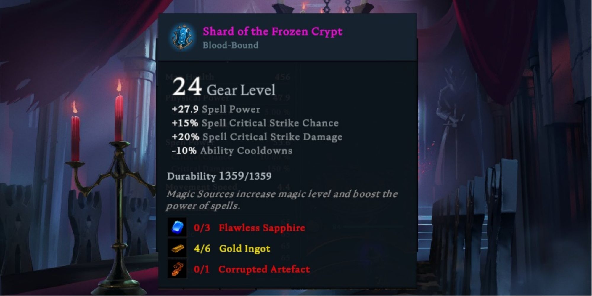V Rising Shard Of The Frozen Crypt Statistics And Materials