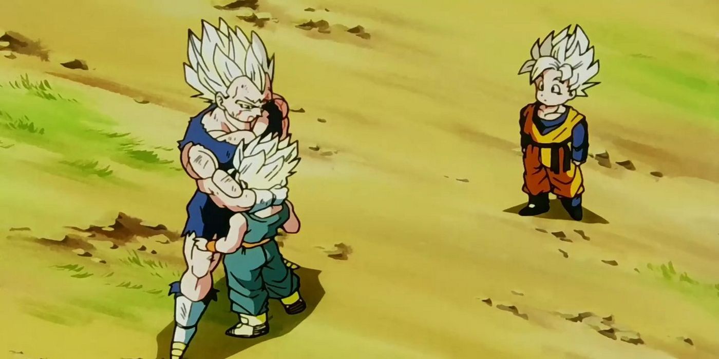 Vegeta hugs Trunks