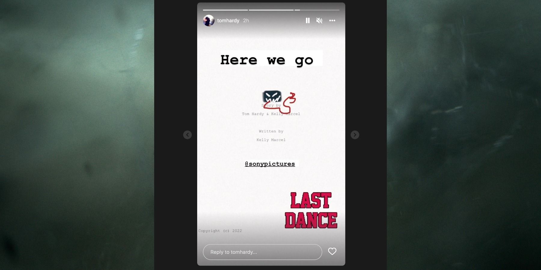 Venom script image from Tom Hardy Instagram stories