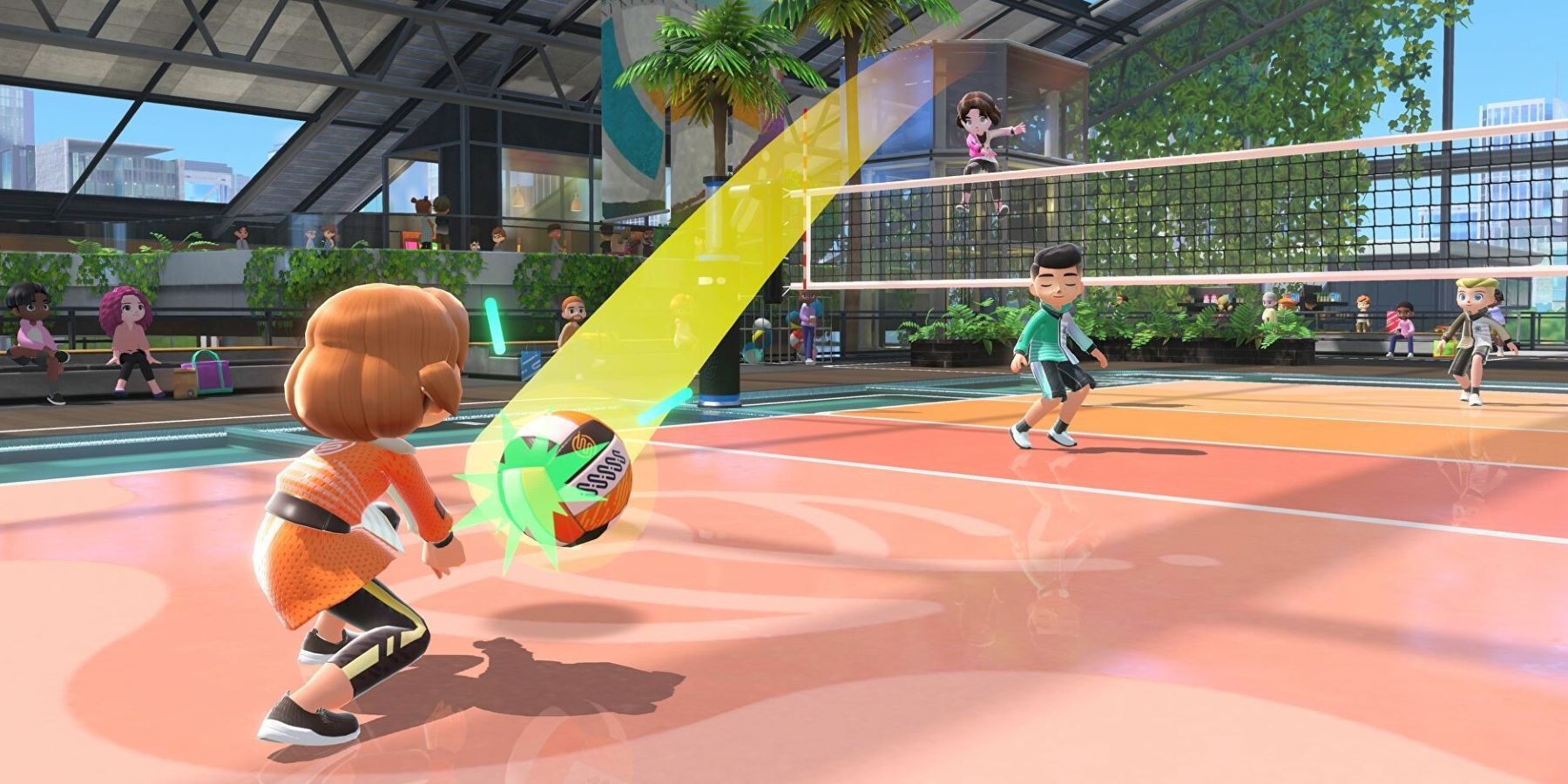 A fellow athlete prepares to hit a volleyball in Nintendo Switch Sports