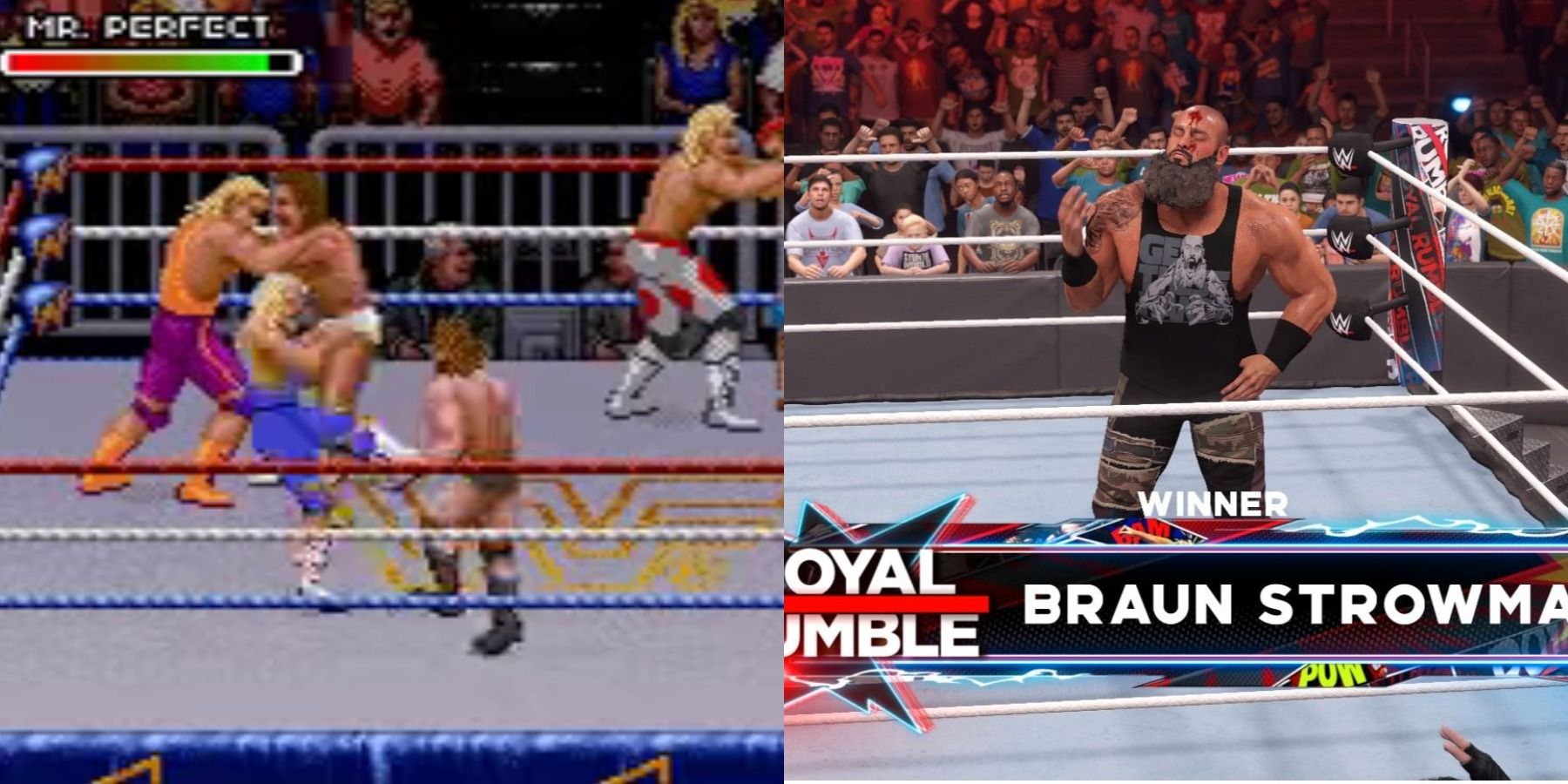 WWF Royal Rumble 1993 and WWE 2K22 Braun Strowman winning the Rumble