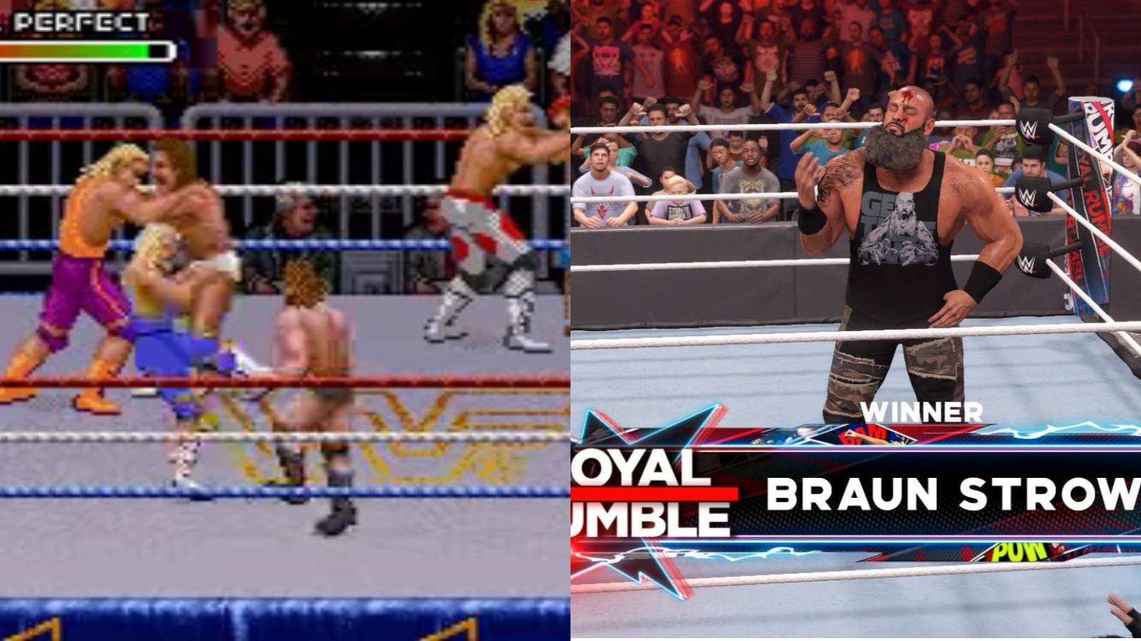 WWF Royal Rumble 1993 and WWE 2K22 Braun Strowman winning the Rumble