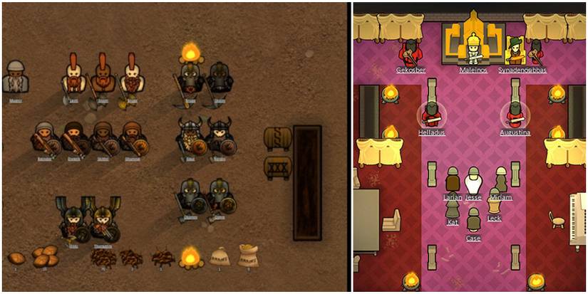 Different units uisng a Warhammer in RimWorld.