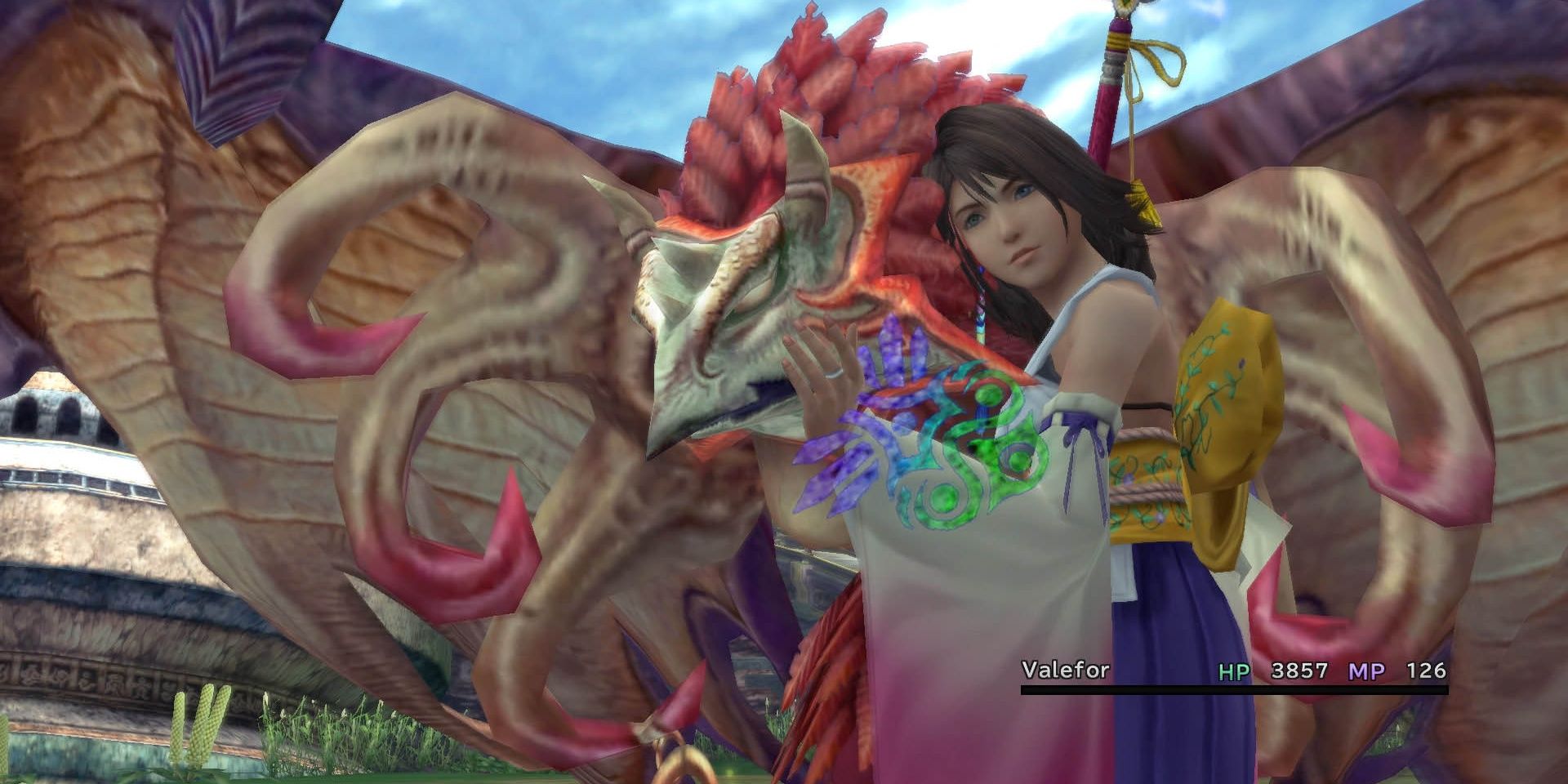 Yuna and Valefor in Final Fantasy 10