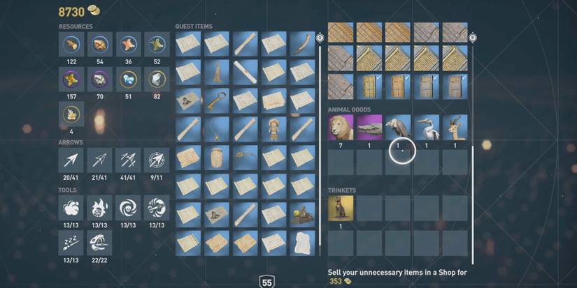 ac origins inventory menu