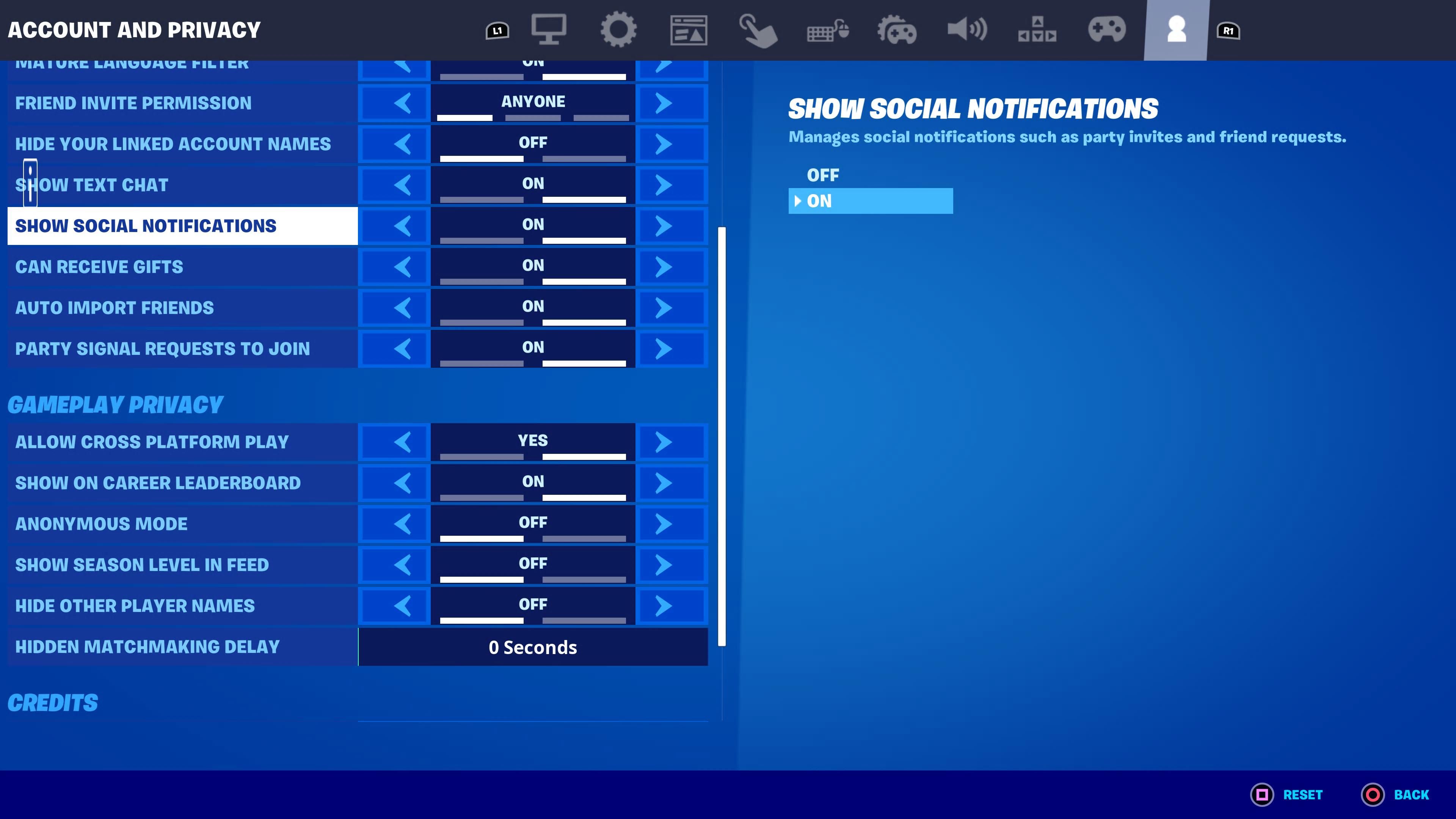 account privacy social notifications fortnite