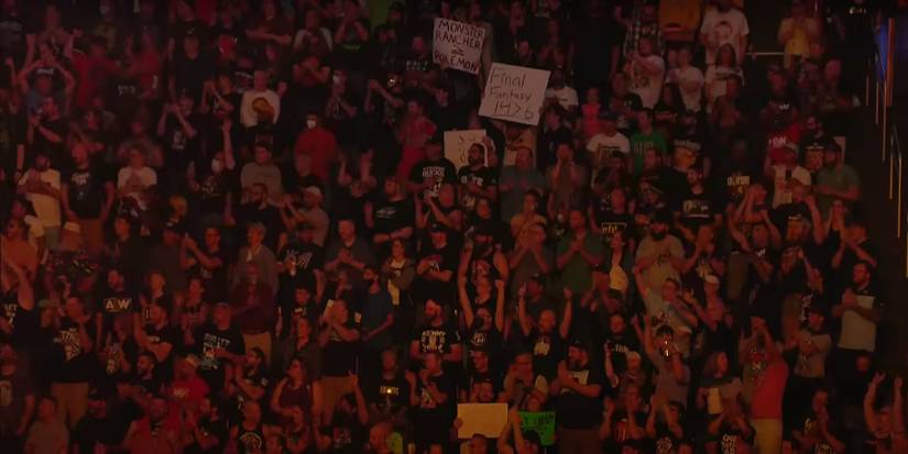 A Final Fantasy 14 player says the game is better than Final Fantasy 6 with their sign at AEW Dynamite.