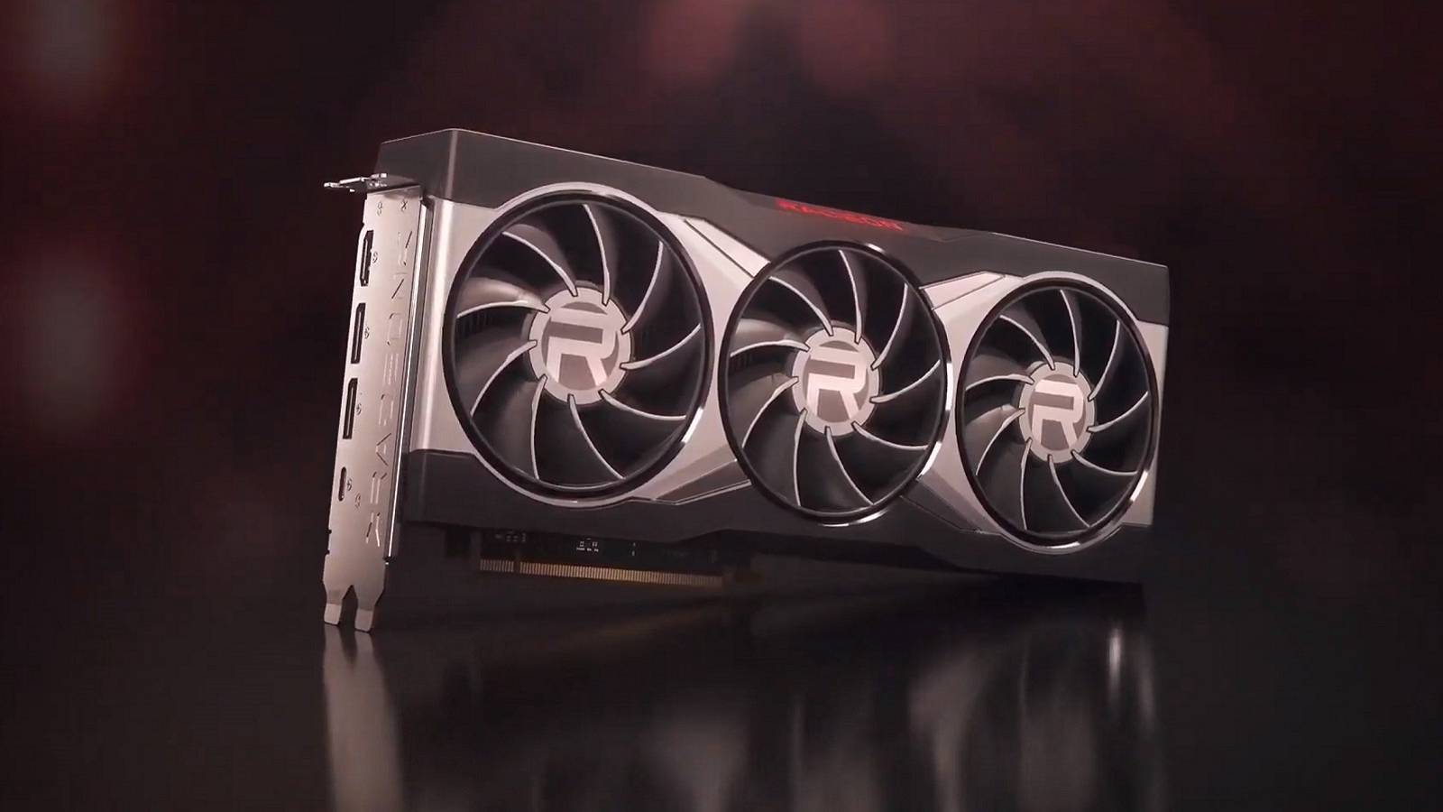 Image of an AMD Radeon graphics card on a dark red background.