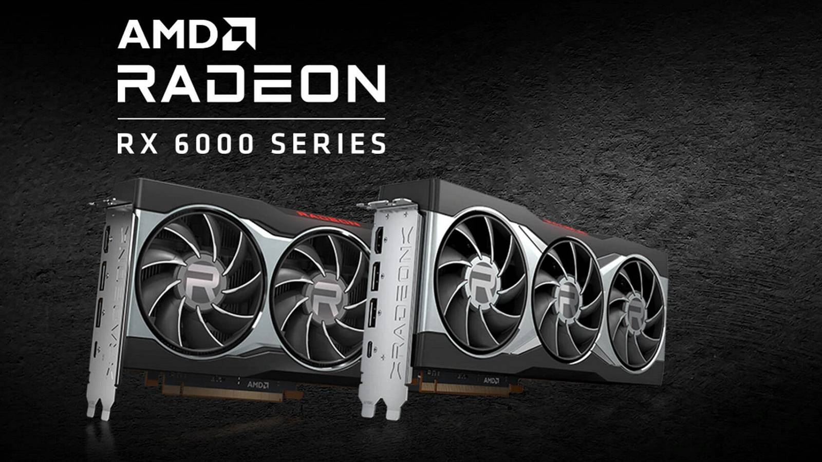 A couple of AMD Radeon RX 6000 graphics cards on a dark background.
