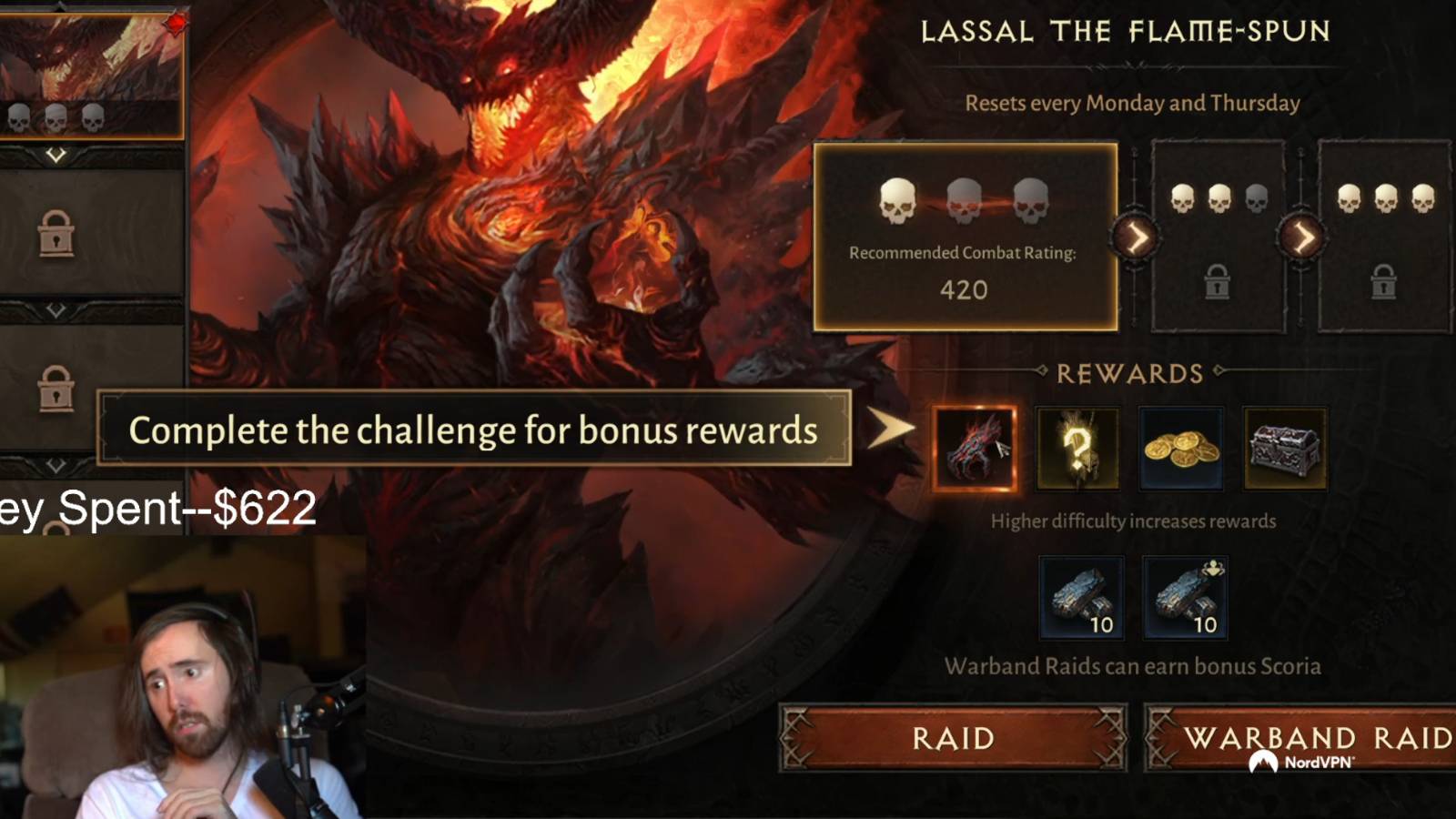 asmongold money spent $622