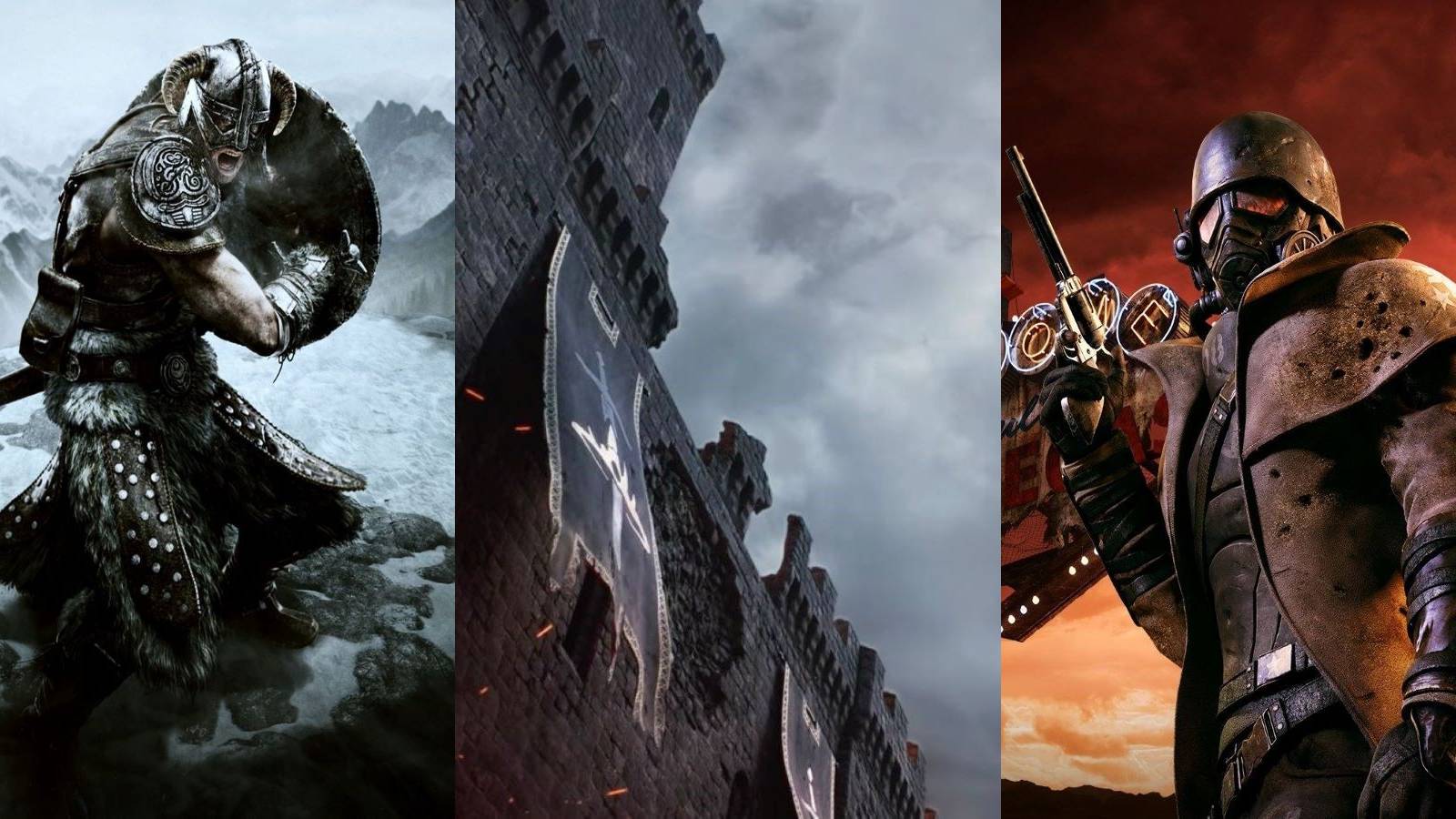 The Dovahkiin, Fallout New Vegas Protagonist, and banners in the Avowed reveal trailer