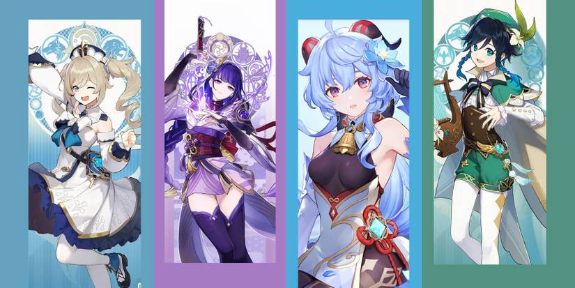 barbara, raiden,ganyu,and venti in genshin impact