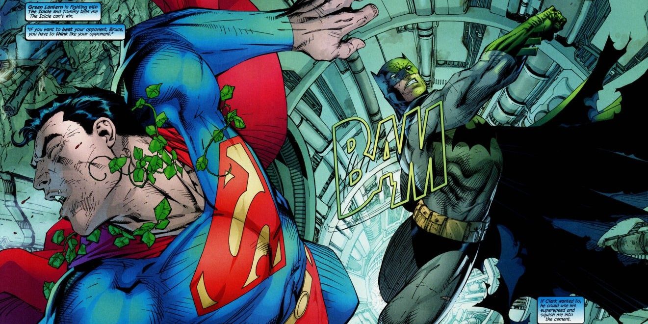 batman with a kryptonite ring punching superman