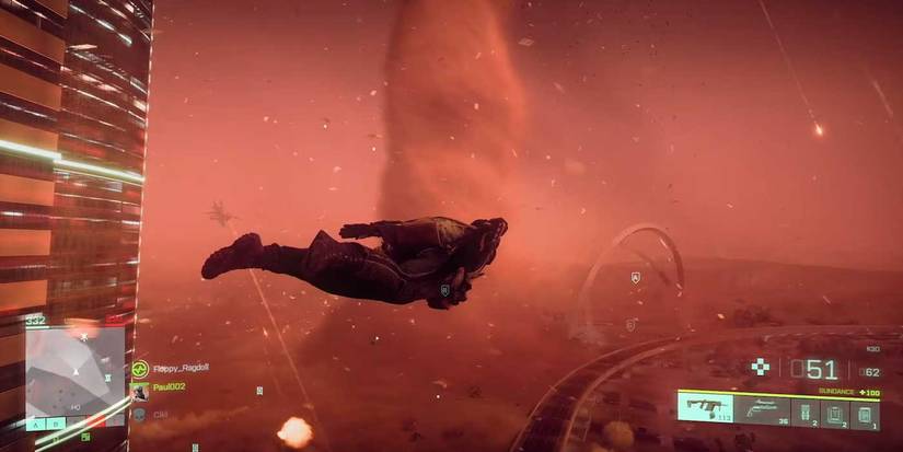 battlefield 2042 player heading into a tornado 