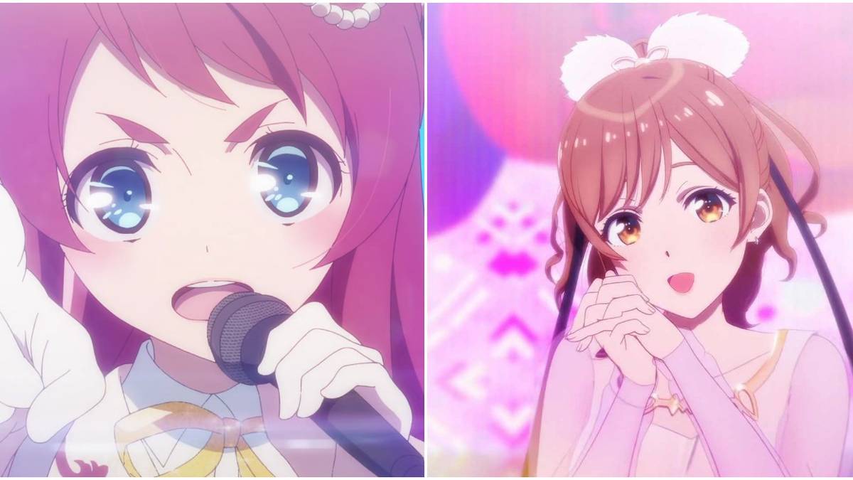 on the left is sakura from zombieland saga and on the right is rena from selection project