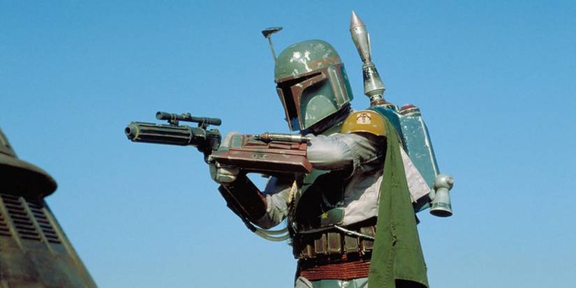 boba fett pointing his e11 blaster rifle