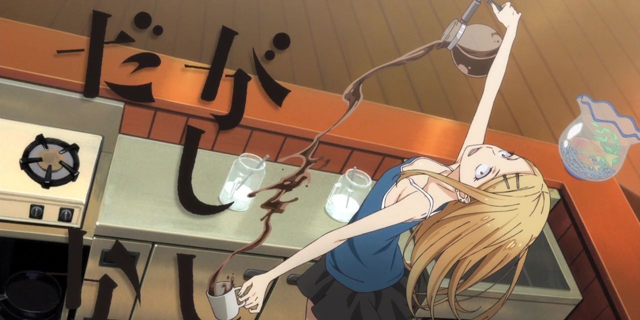 cafe endou with saya endou doing coffee tricks 