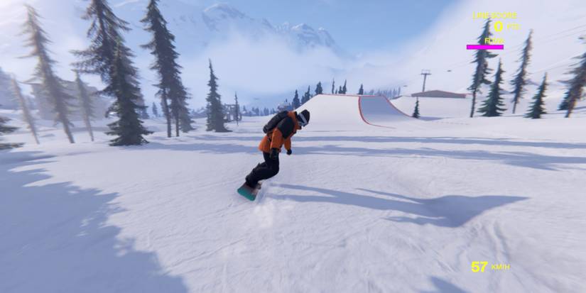 carving through the snow in a terrain park
